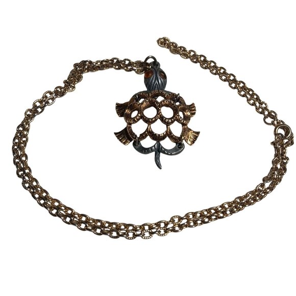 Vintage 1970s Turtle Chain Necklace 24" GROOVY GOLDTONE HIPPY Jointed - Picture 2 of 7